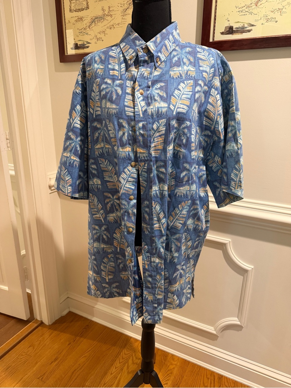 Kahala Men's Blue Tropical Print Button-Up Jacket